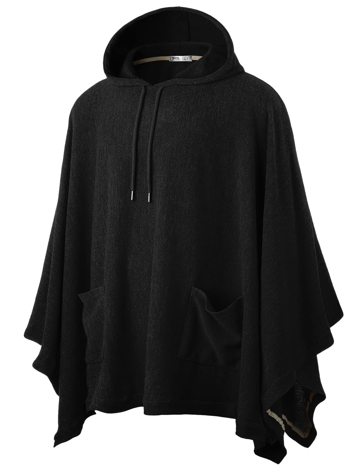 Ohoo Men's Hooded Poncho Cape Cloak Fashion Hoodie Pullover with Pockets / DCF702-BLACK-XL