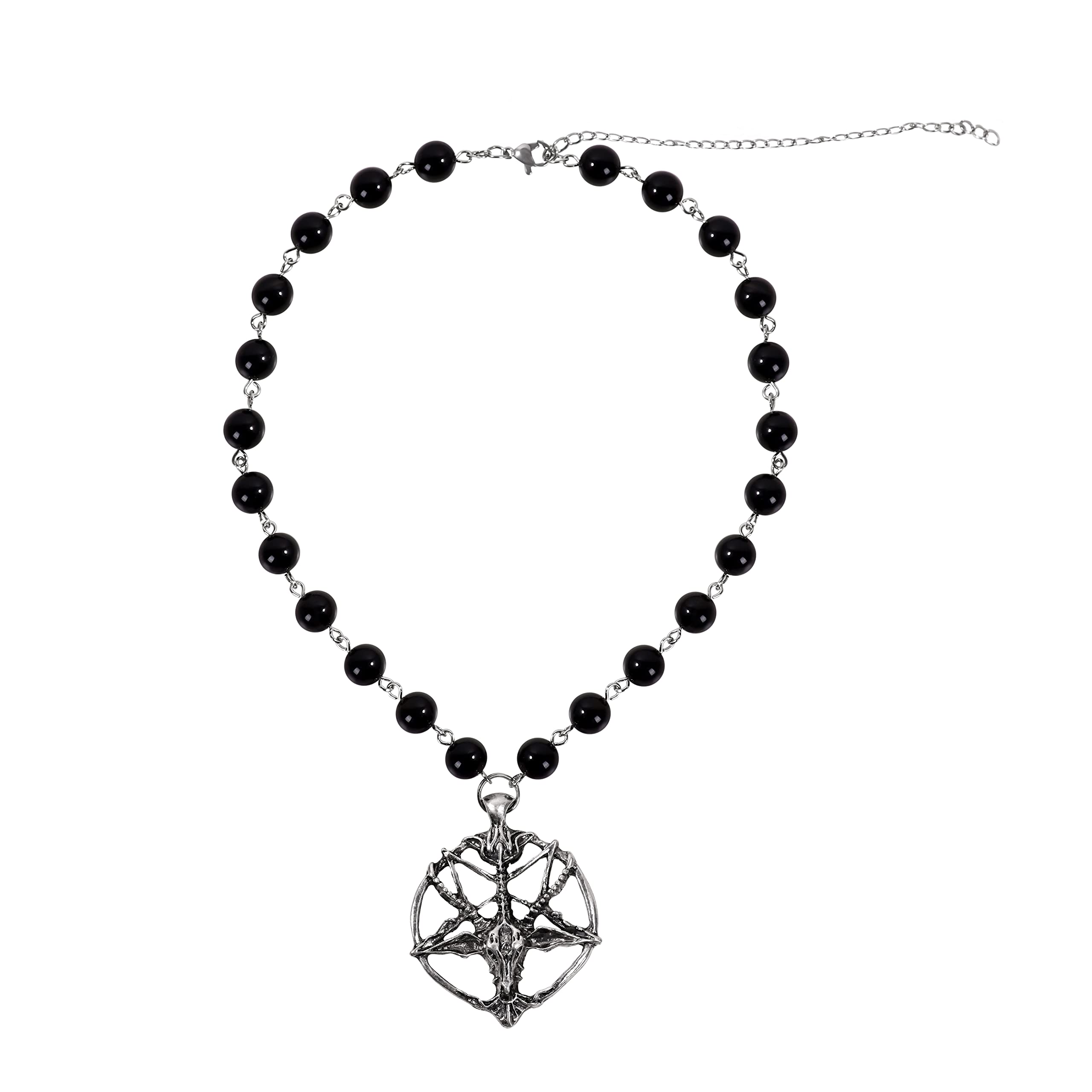 Sacina Goth Baphomet Choker Necklace, Black Bead Pentagram Skull Choker Necklace, Goth Halloween Jewelry Gift for Women, Men