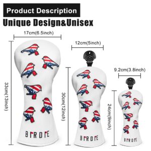 Golf Wood Head Covers Driver Cover 3 Wood Headcover Hybrid Head Covers Embroidery White USA American Flag Birdie Design Golf Club Headcovers Leather Hand-Made Wood Head Cover for All Golf Wood Clubs