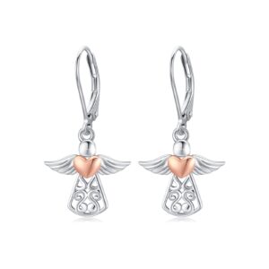 Angel Leverback Earrings 925 Sterling Silver Guardian Angel Earrings for Women Angel Wing Drop Dangle Earrings Jewelry for Women