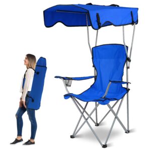 moclever camp chairs, foldable beach canopy chair, heavy duty sun protection camping lawn canopy chair with cup holder for outdoor beach camp park patio-blue