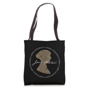 jane austen persuasion pride prejudice book titles design tote bag