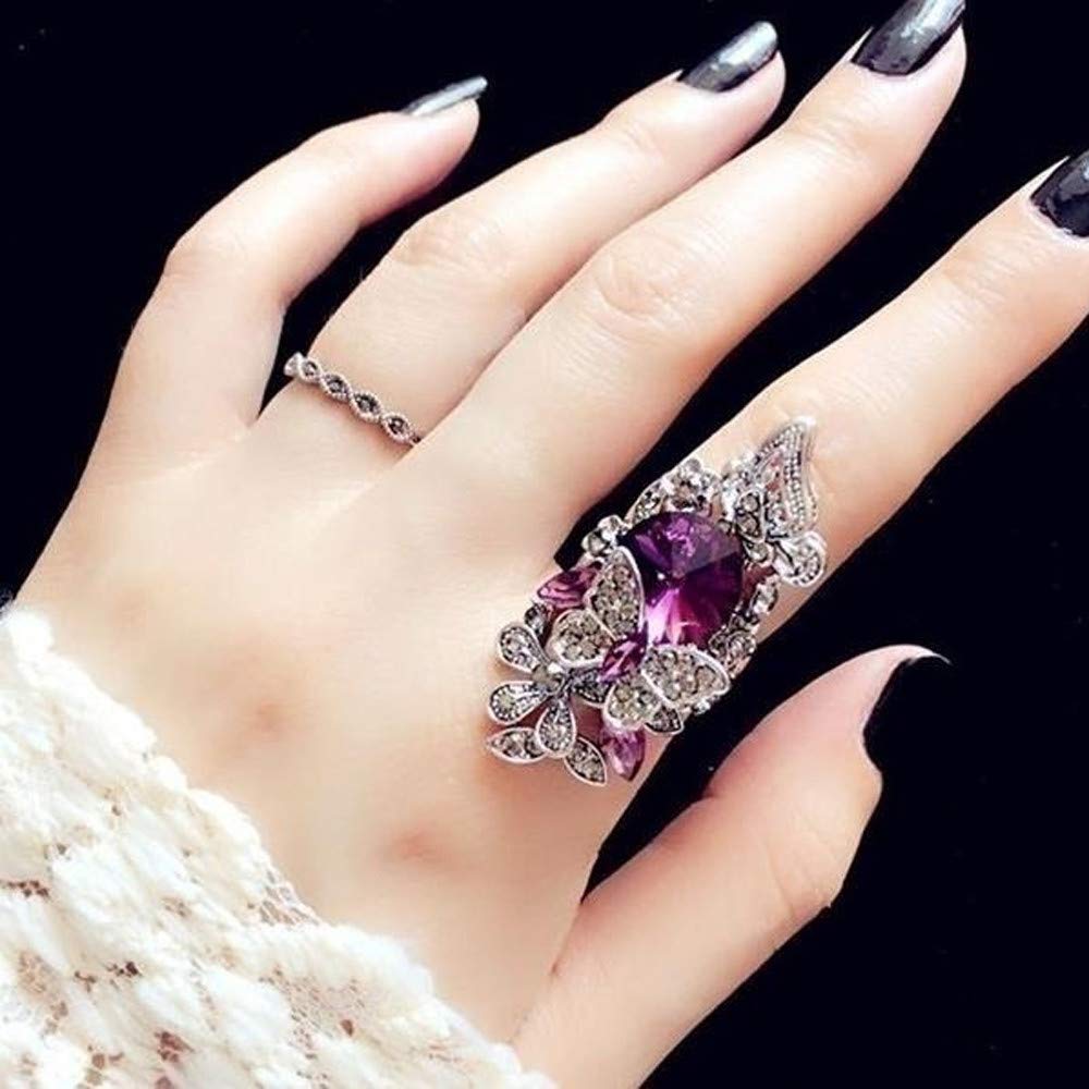 Fashion Jewelry & Retro Piece Size Amethyst Ring - (Two Inlay Sapphire Rings Snake Gold Ring (Purple, 8#)