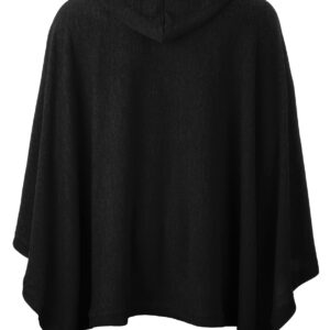 Ohoo Men's Hooded Poncho Cape Cloak Fashion Hoodie Pullover with Pockets / DCF702-BLACK-XL