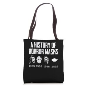 history of horror masks lazy halloween costume face mask tote bag