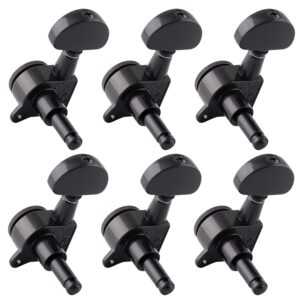 Metallor Locking Guitar String Tuning Pegs Tuning Keys Machine Heads Tuners 1:18 Gear Ratio 6 In Line for Right Handed Electric Guitar or Acoustic Guitar Parts Accessories Half Round Head Black.