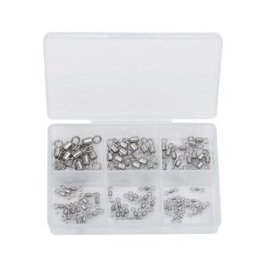 JOYGO FISHAN 90PC Fly Fishing Micro Swivels Stainless Steel Material Fishing Barrel Swivels Set Rolling Bearing Snap Connector Fishing Tackle 40LB-210LB (90PC 6size Super Strong Swivels)