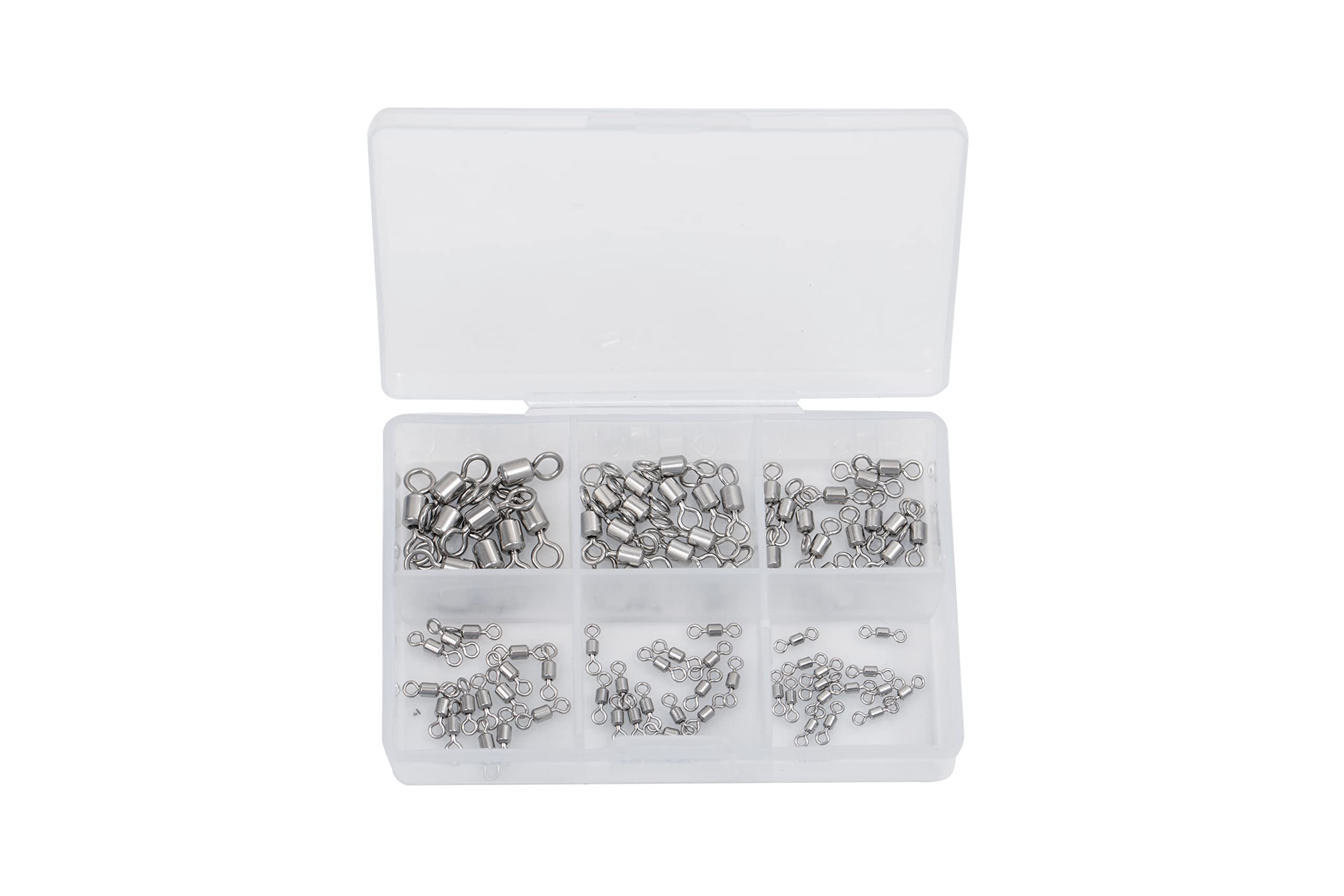 JOYGO FISHAN 90PC Fly Fishing Micro Swivels Stainless Steel Material Fishing Barrel Swivels Set Rolling Bearing Snap Connector Fishing Tackle 40LB-210LB (90PC 6size Super Strong Swivels)