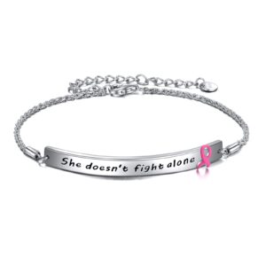 yfn sterling silver pink ribbon bracelets breast cancer awareness gifts motivational bracelets engraved she doesn't fight alone