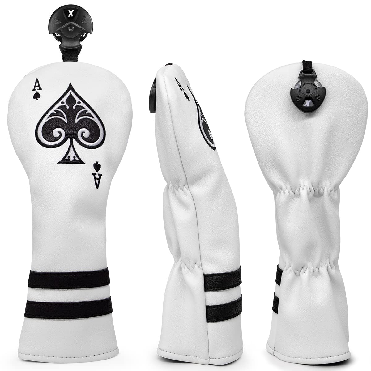 Golf Club Headcovers 3pcs Golf Ace of Spade Driver Fairway Wood Hybrid Wood Head Cover - White (PU) Leather Golf Club Headcovers