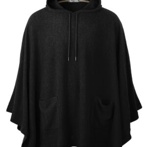 Ohoo Men's Hooded Poncho Cape Cloak Fashion Hoodie Pullover with Pockets / DCF702-BLACK-XL