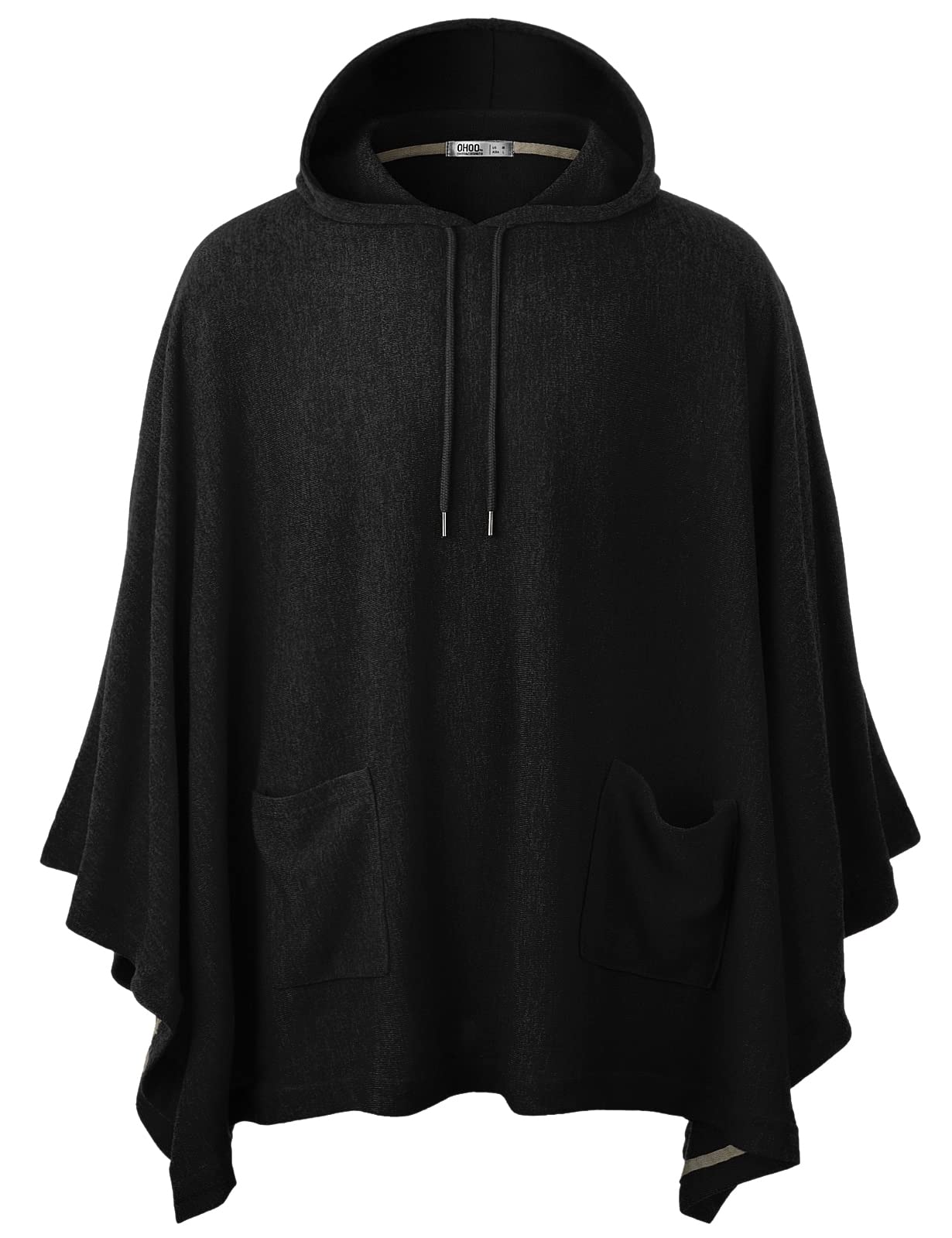 Ohoo Men's Hooded Poncho Cape Cloak Fashion Hoodie Pullover with Pockets / DCF702-BLACK-XL