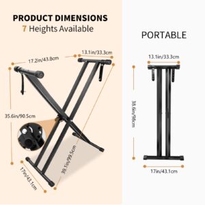 LETSROCK Adjustable Keyboard Stand, Heavy-Duty Double-X Piano Stand with Locking Straps for 61 76 88 Keys