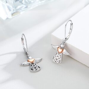 Angel Leverback Earrings 925 Sterling Silver Guardian Angel Earrings for Women Angel Wing Drop Dangle Earrings Jewelry for Women