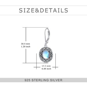 Sterling Silver Floral Moonstone Earrings Oval Shaped Drop Dangle Leverback Earrings for Women (Filigree)