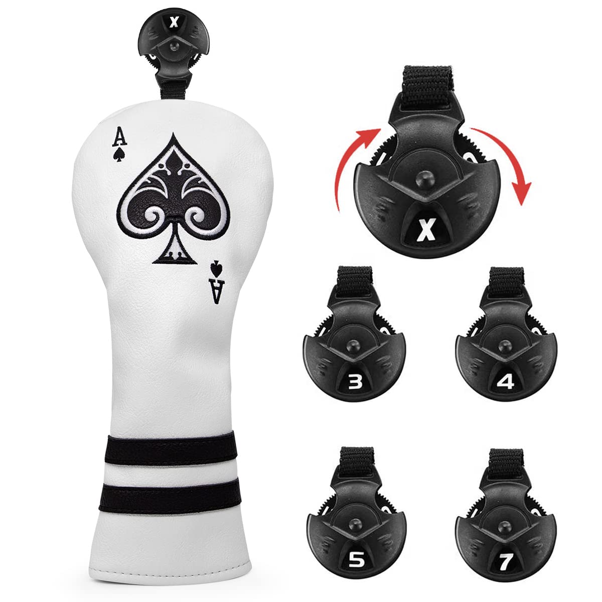 Golf Club Headcovers 3pcs Golf Ace of Spade Driver Fairway Wood Hybrid Wood Head Cover - White (PU) Leather Golf Club Headcovers