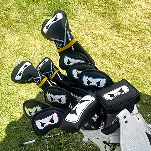 Golf Club Headcover 3 Wood Headcover Ninja Design Magnetic Closure Elegant Embroidery Premium Leather Driver Fairway Wood Hybrid Blade Mallet Putter Cover Wood Head Cover