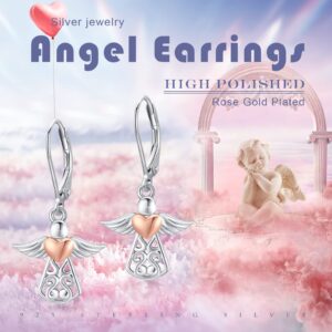 Angel Leverback Earrings 925 Sterling Silver Guardian Angel Earrings for Women Angel Wing Drop Dangle Earrings Jewelry for Women