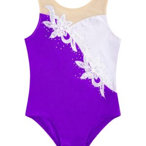 VernLan Gymnastics Leotards for Little Girls One-piece Sparkle Metallic Sleeveless Rhinestone Dancing Athletic Leotards Purple 6 Years