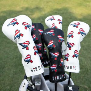 Golf Wood Head Covers Driver Cover 3 Wood Headcover Hybrid Head Covers Embroidery White USA American Flag Birdie Design Golf Club Headcovers Leather Hand-Made Wood Head Cover for All Golf Wood Clubs