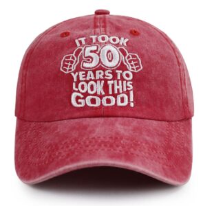 50th birthday decorations for women men, vintage 1974 50 year old party supplies baseball cap, funny adjustable cotton embroidered hats for dad mom husband wife