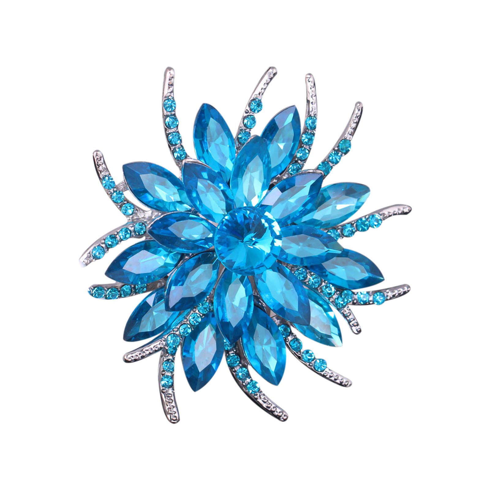 Three Colors Gold Plated Rhinestone Crystal Bouquet Flower Scarf Pin & Brooch Cute Pin Set (Blue, One Size)