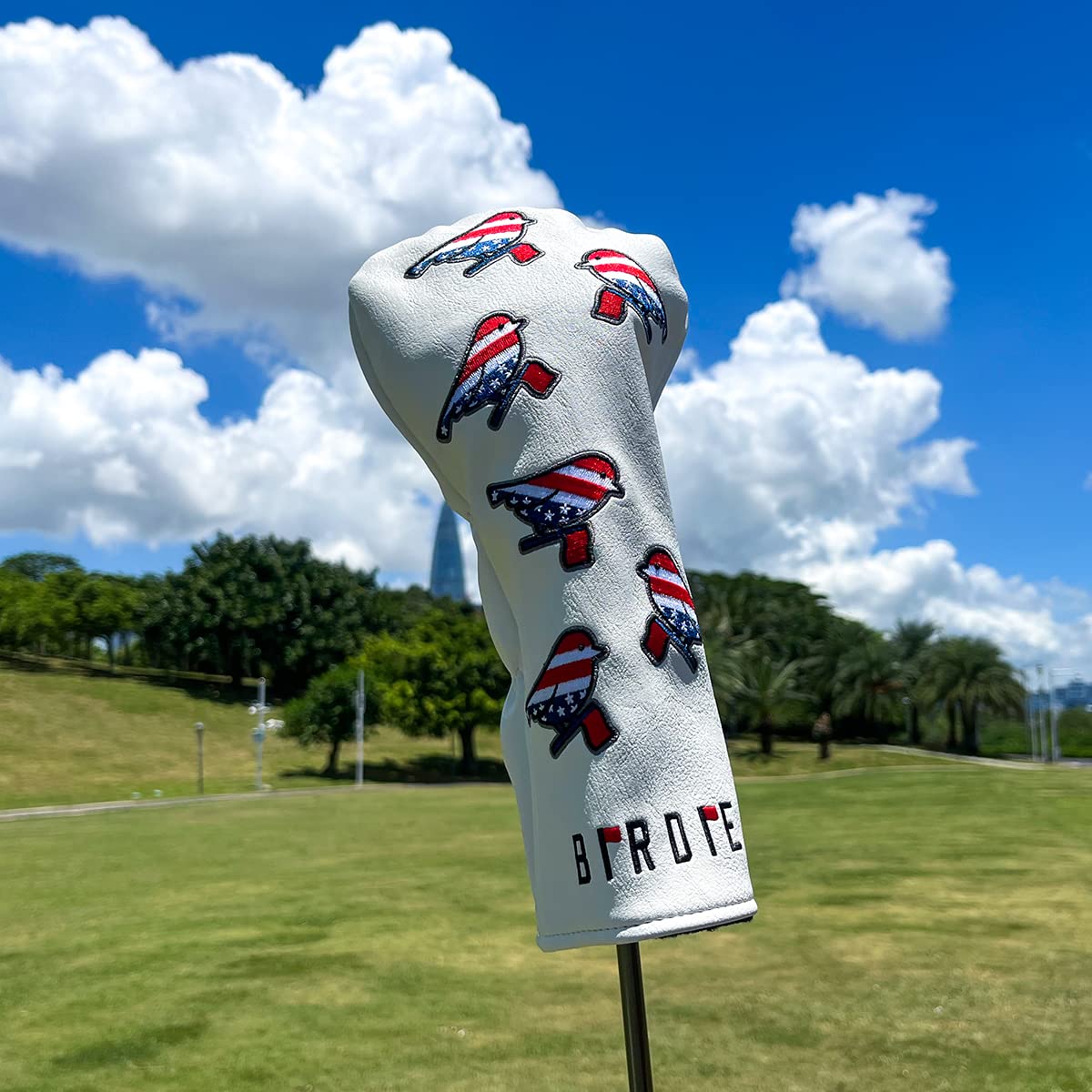 Golf Wood Head Covers Driver Cover 3 Wood Headcover Hybrid Head Covers Embroidery White USA American Flag Birdie Design Golf Club Headcovers Leather Hand-Made Wood Head Cover for All Golf Wood Clubs