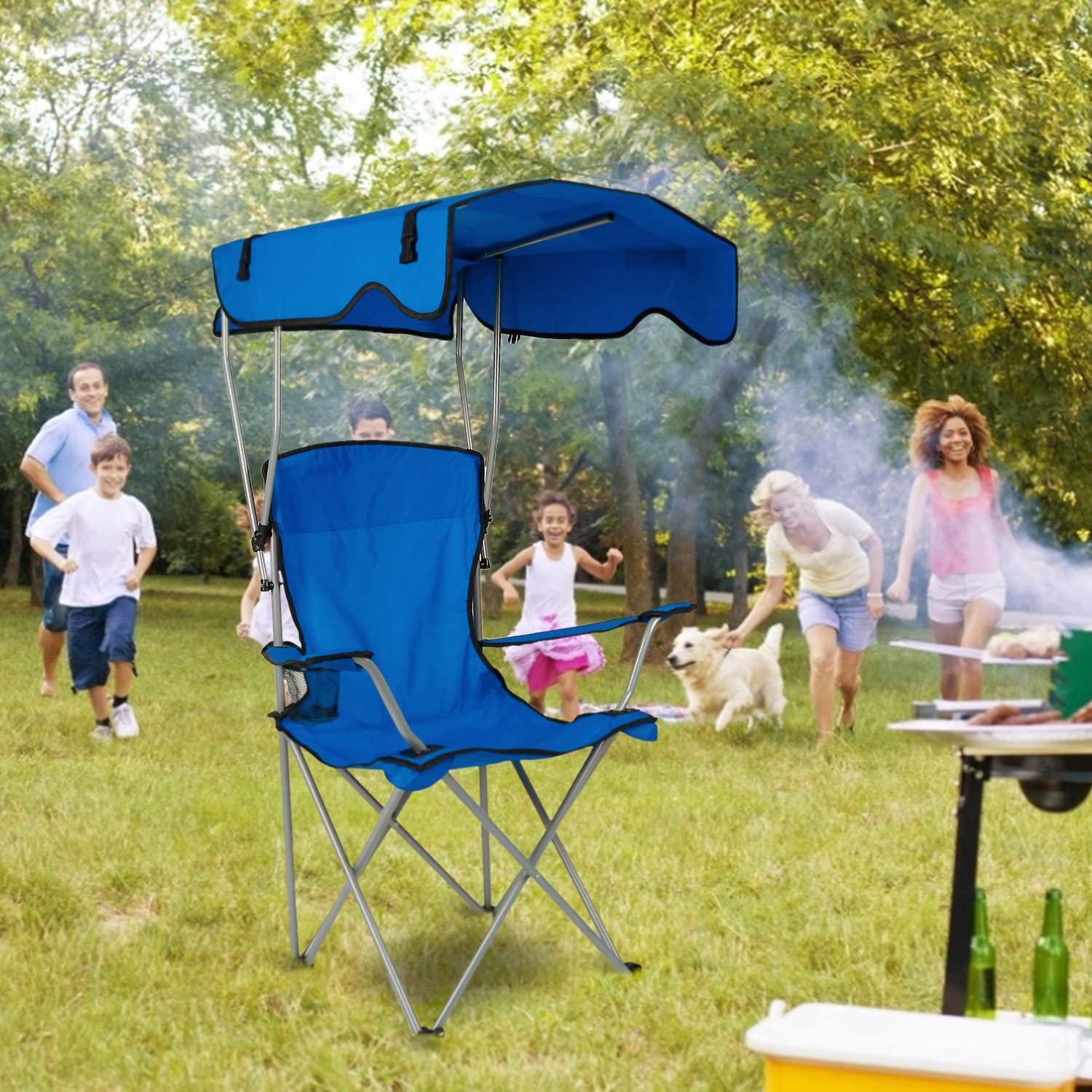 Moclever Camp Chairs, Foldable Beach Canopy Chair, Heavy Duty Sun Protection Camping Lawn Canopy Chair with Cup Holder for Outdoor Beach Camp Park Patio-Blue