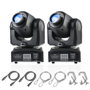 (2pack) led moving head light mini 30w dj moving head gobo light with 8 gobos and 8 colors, dmx and sound activation dj spotlight for wedding, dj, party, club, disco, beam lights