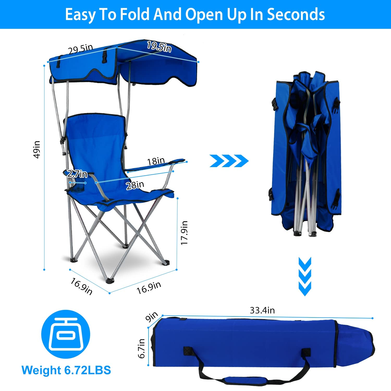 Moclever Camp Chairs, Foldable Beach Canopy Chair, Heavy Duty Sun Protection Camping Lawn Canopy Chair with Cup Holder for Outdoor Beach Camp Park Patio-Blue