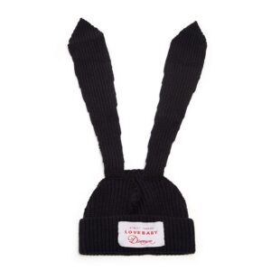 Knit Beanie Hats Cute Bunny Long Ears Funny Hat Fluffy Winter Cap Warm Knit Rabbit Crochet Skull Cap Outdoor Slouchy Hat Black