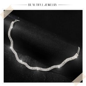 Chennie Rhinestone Choker Necklace Silver Crystal Necklaces Fashion Water Ripple Clavicle Chain Party Sparkly Adjustable Chain Jewerly for Women and Girls