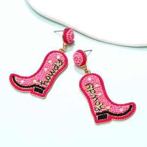 Cowgirl Boot Earrings Hypoallergenic Beaded Howdy Drop Dangle Earrings Handmade Western Country Dangling Earrings Jewelry for Women(hot pink)