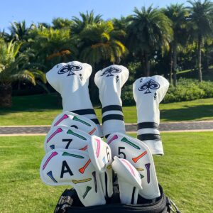 Golf Club Headcovers 3pcs Golf Ace of Spade Driver Fairway Wood Hybrid Wood Head Cover - White (PU) Leather Golf Club Headcovers