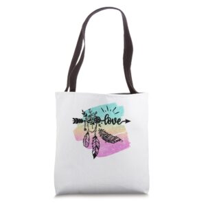 boho love feathers tote bag