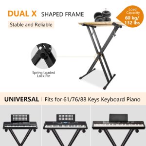 LETSROCK Adjustable Keyboard Stand, Heavy-Duty Double-X Piano Stand with Locking Straps for 61 76 88 Keys