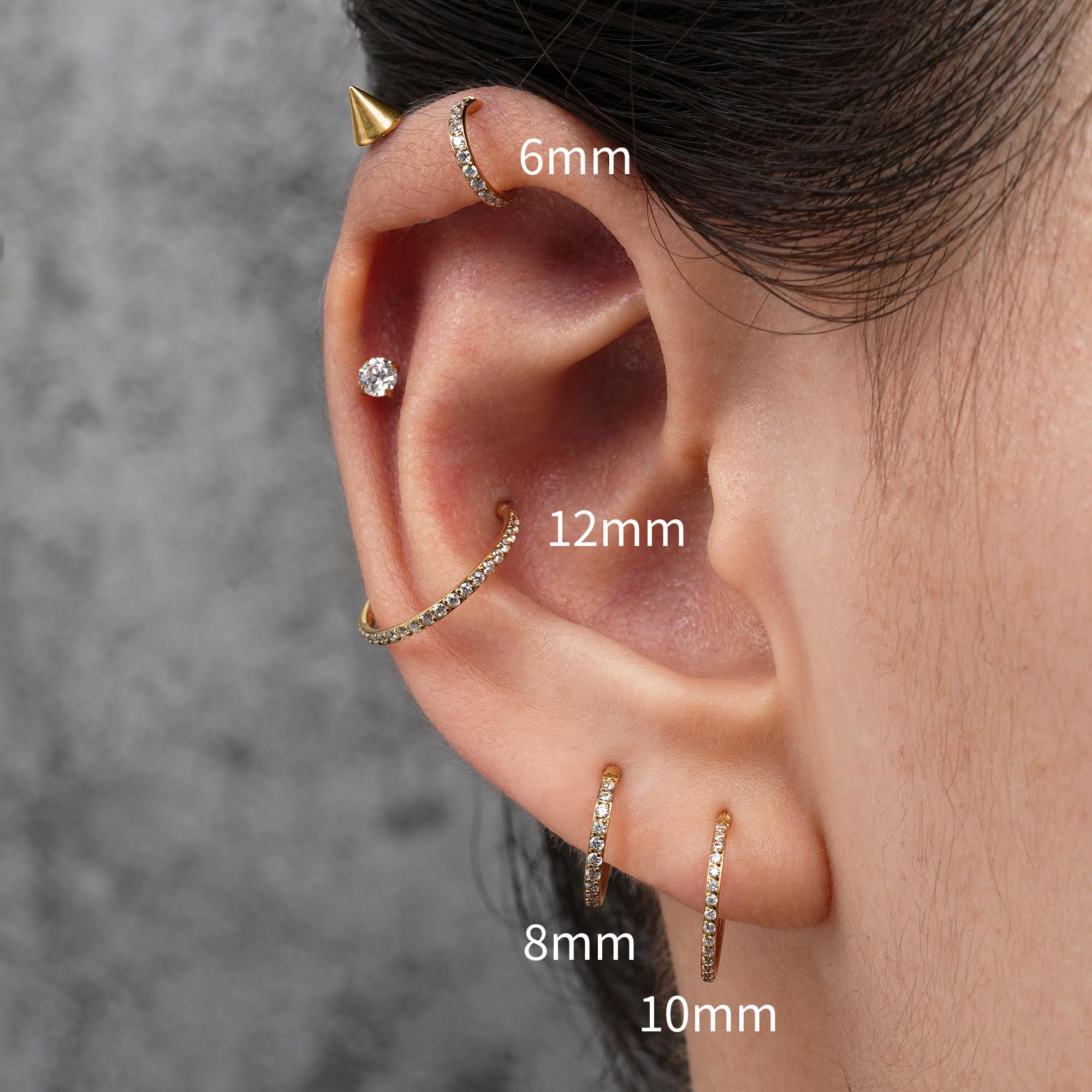 FINE4U 16G 8mm Helix Piercing Jewelry Hoop Gold - ASTM F136 Titanium Helix hoop Earrings for Women, Forward Helix Piercing, Cartilage Earring Hoop