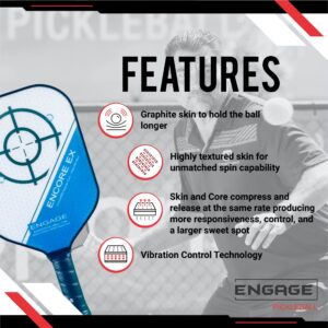 Engage Pickleball Encore EX and MX Pickleball Paddle with Polymer Core - USAPA Approved Pickleball Paddles Pickleball Rackets for Adults (EX LITE, RED)