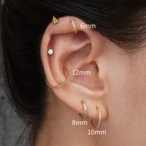 FINE4U 16G 8mm Helix Piercing Jewelry Hoop Gold - ASTM F136 Titanium Helix hoop Earrings for Women, Forward Helix Piercing, Cartilage Earring Hoop