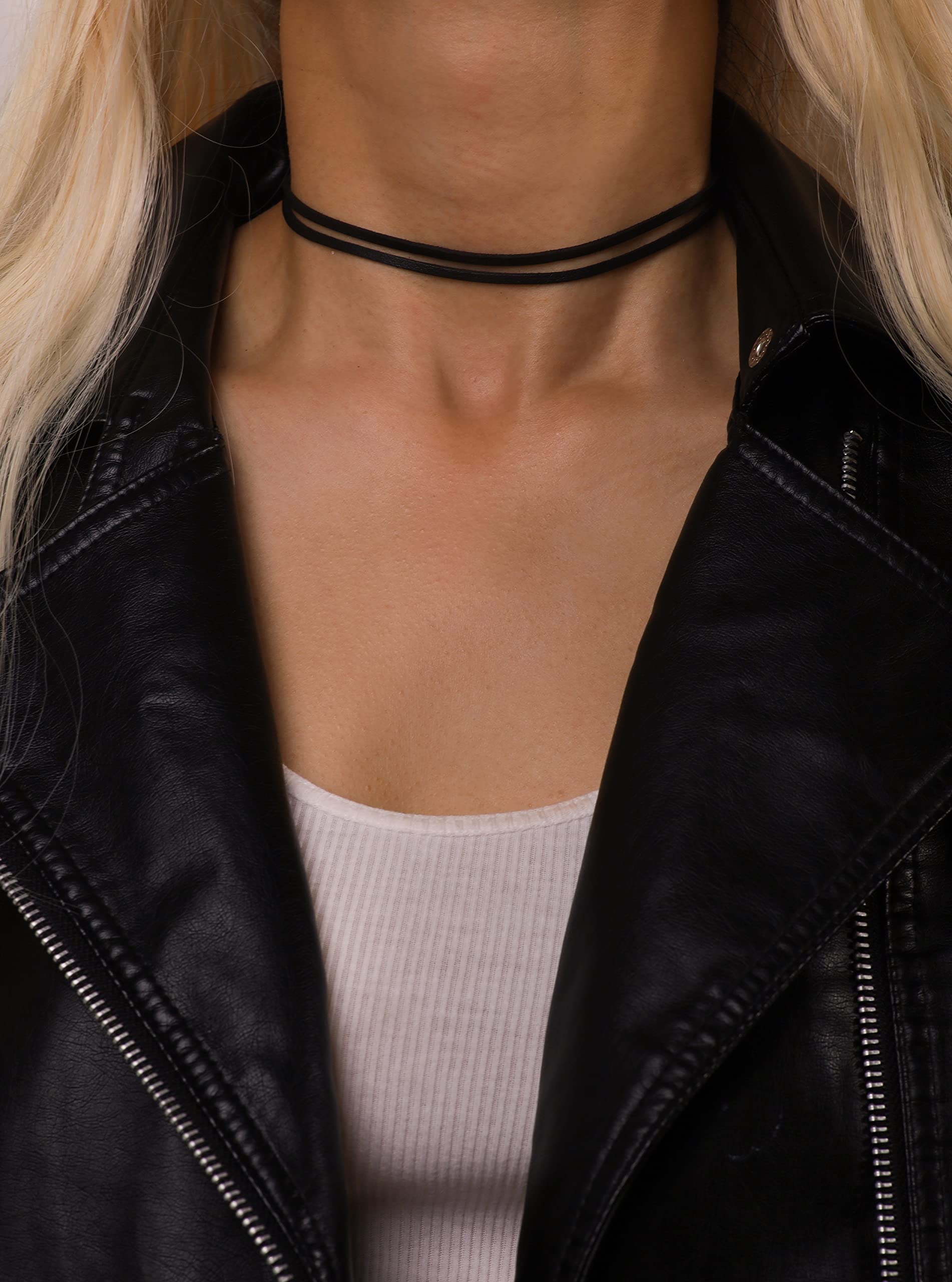 Sacina Goth Hippie Black Faux Leather Choker, Dainty Choker Necklace, Halloween Christmas New Year Jewelry Gift For Women