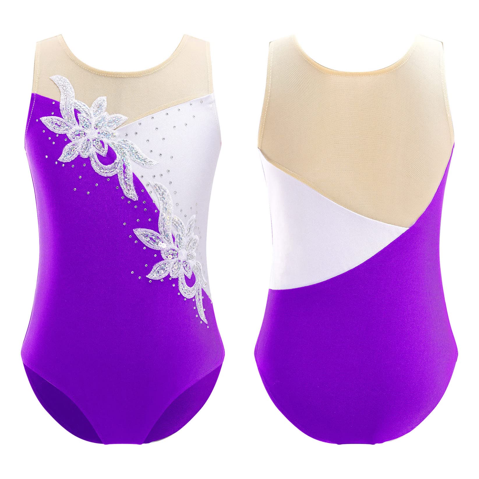 VernLan Gymnastics Leotards for Little Girls One-piece Sparkle Metallic Sleeveless Rhinestone Dancing Athletic Leotards Purple 6 Years