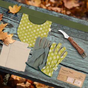 Grassora 6-in-1 Foraging Kit with Mushroom Mesh Bags, Pounch, Knife, Gloves and Stickers, for Beginners Pros, Hunting Supplies Foragers' Gift, Army Green