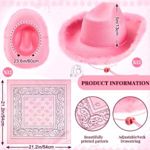 Tarpop 24 Pieces Pink Cowgirl Hat Feather with Paisley Bandanas for Western Cowgirl Party Costume Accessories (Fluffy Style)