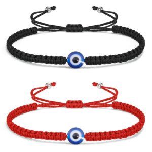 VIBILIA 2 Pcs Evil Eye Bracelets for Women Men Handmade Braided Kabbalah Good Luck Bracelet Rope Cord Thread Friendship Bracelet Adjustable String Minimalist Jewelry - Red & Black