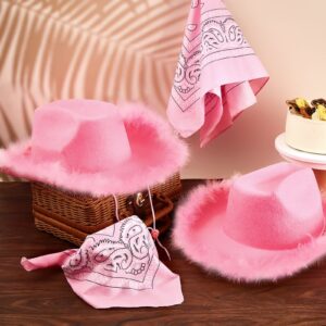 Tarpop 24 Pieces Pink Cowgirl Hat Feather with Paisley Bandanas for Western Cowgirl Party Costume Accessories (Fluffy Style)