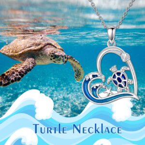 Dorunmo Turtle Necklace 925 Sterling Silver Sea Turtle Necklaces Aquamarine Heart Tortoise Pendant Starfish Shell Charm Blue Wave Jewelry Nautical Ocean Theme Gifts For Beach Lover Women Wife Friends