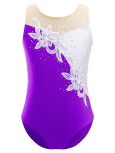 vernlan gymnastics leotards for little girls one-piece sparkle metallic sleeveless rhinestone dancing athletic leotards purple 6 years