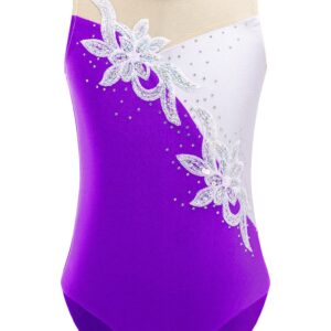 VernLan Gymnastics Leotards for Little Girls One-piece Sparkle Metallic Sleeveless Rhinestone Dancing Athletic Leotards Purple 6 Years