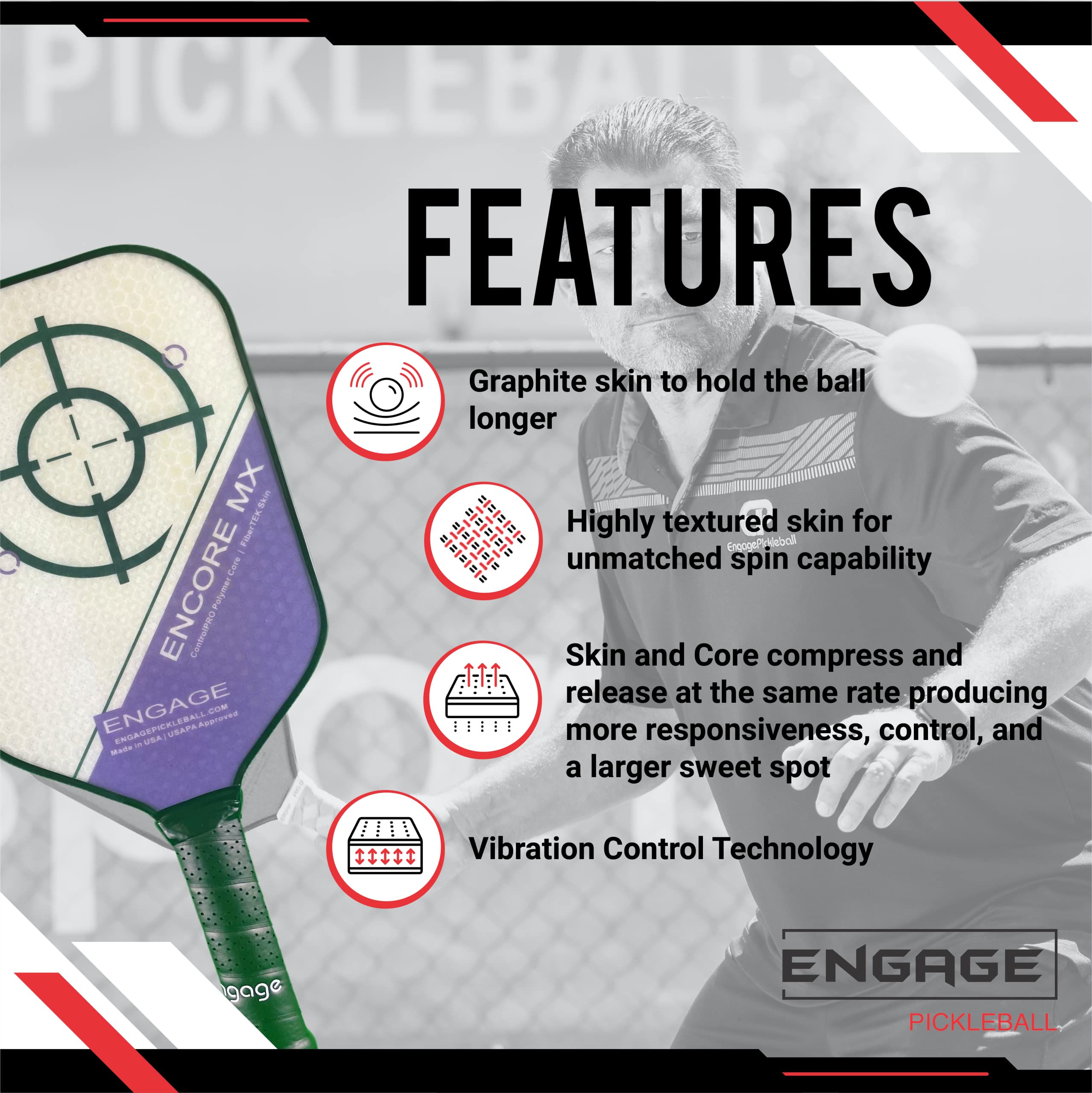 Engage Pickleball Encore MX Pickleball Paddle - Pickleball Paddles with Polymer Core - USAPA Approved Pickleball Paddles Pickleball Rackets for Adults - Standard (Blue)