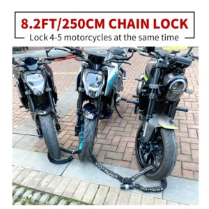 AKM Motorcycle Lock Chain Lock Anti-Theft 8.2ft/250cm Super Long Durable 12mm Thick Bike Chain Lock with 4 Keys Security 16mm U Lock,for Motorcycles,Containers,Trailers,ATV